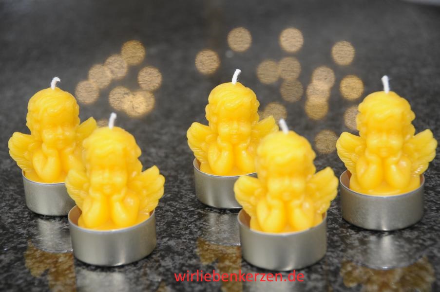 5 Teelichte Engel 100% Bienenwachs handgegossen