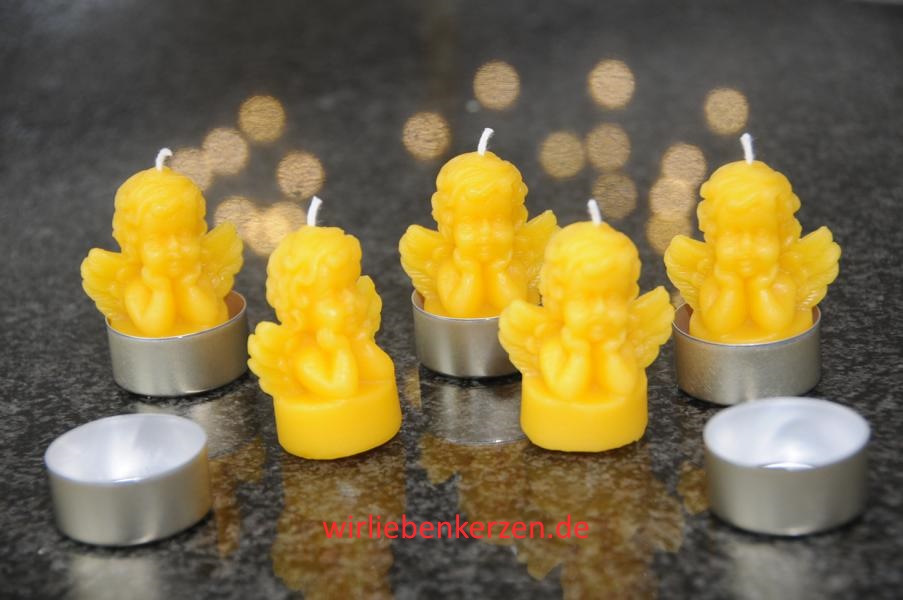 5 Teelichte Engel 100% Bienenwachs handgegossen