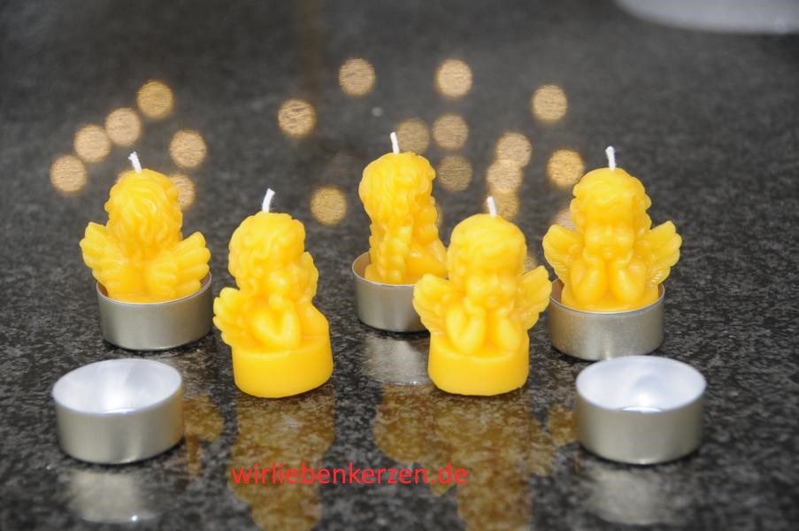 5 Teelichte Engel 100% Bienenwachs handgegossen