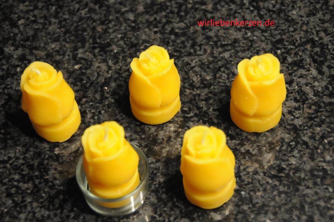 5 Teelichte Rosen 100% Bienenwachs handgegossen