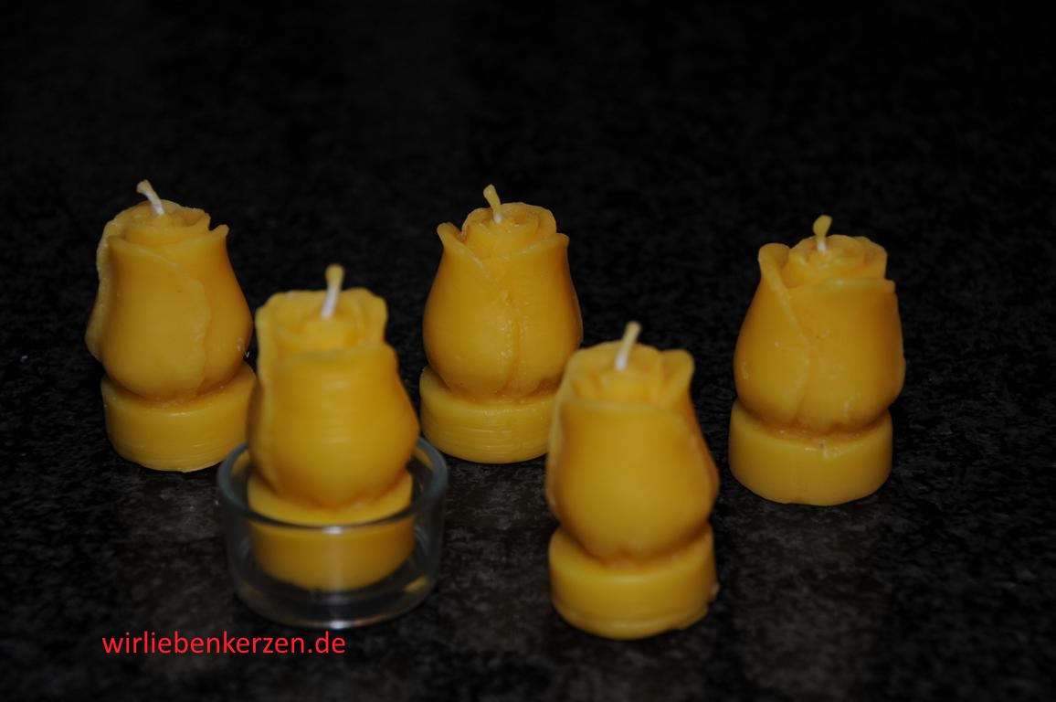 5 Teelichte Rosen 100% Bienenwachs handgegossen